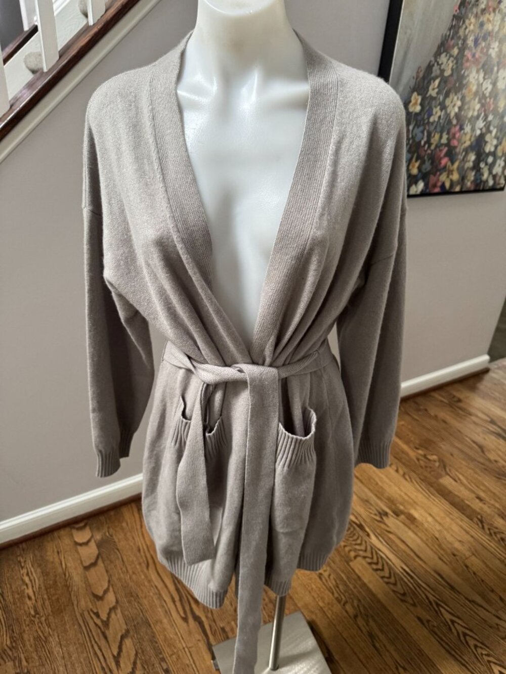 SABLYN Gabriel Tie 100% Cashmere Cardigan Sweater Grey Small